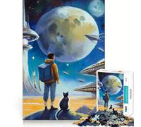 Puzzle 1000 pièces Aventure Spatiale avec Un Chat pour Adultes, Un Casse-tête Relaxant et Un Joli Cadeau (38x26cm)