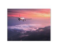 Puzzle 1000 Pièces，Avion de Ligne traversant Un Ciel du Soir Rouge，pour Adultes Adolescents Scies Sauteuses 1000 Pièces Idéal pour La Relaxation Méditation Passe-Temps Cadeau d'anniversaire-K49