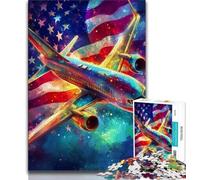 Puzzle 1000 pièces Avion Drapeau Américain pour Adolescents, Jeu Familial Anti-Stress, Défi Difficile, Collection Artistes, Beaux-Arts (75x50cm)