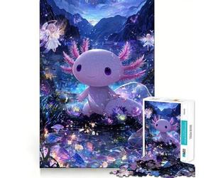 Puzzle 1000 pièces Axolotl avec Anges dans Un Paysage Fantastique Jeu de précision et de Stimulation Cognitive Attente du Temps Idée Cadeau d'anniversaire Artistique (38x26cm)