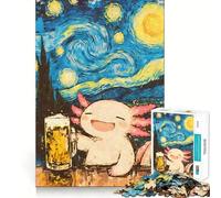 Puzzle 1000 pièces Axolotl Bière Nuit étoilée Décoration Murale Clean Fit Jeu de réflexion Cozy Time Play Décoration Murale de Noël (38x26cm)