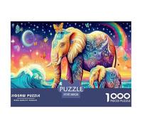 Puzzle 1000 pièces Bain d’éléphants bébés pour Adultes et Enfants - Éléphants près d’Une Vague et Arc-en-Ciel - Amusant et Stimulant - Jeu Familial - Jeu éducatif et défi - 38x26cm