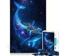 Puzzle 1000 pièces Baleine céleste,île,Ciel étoilé,découpe précise,Jeu d'adresse Amusant,Jeu de détente,Cadeau de Loisirs Festif (38x52cm)