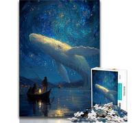 Puzzle 1000 pièces Baleines dans Le Ciel étoilé, Difficile à compléter mais Amusant et Humoristique avec Affiche et Feuille de Questions Assorties 38x26cm