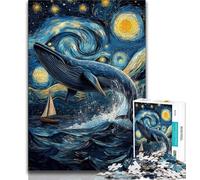 Puzzle 1000 pièces Baleines sous Le Ciel Nocturne pour Adultes et Adolescents, Difficile à réaliser mais Amusant et Humoristique avec Affiche et fiche de Questions-réponses Assorties (38x26cm)