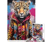 Puzzle 1000 pièces Banksy Art Léopard à Capuche Jeu éducatif pour Jouer en Famille avec Poster et fiche de Questions Assortis Dimensions 38x52cm