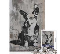 Puzzle 1000 pièces Banksy Corgi Chien Art Urbain Décoration intérieure Jouet Cadeau Père Noël Secret Jeu éducatif Ludique Réduction du Stress (Dimensions 38x52cm)