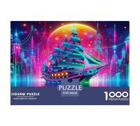 Puzzle 1000 pièces Bateau extrêmement Difficile - Bateau, Ville néon, coloré et Artistique, Papier recyclé pour décoration Murale 38x26cm