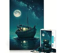 Puzzle 1000 pièces Bateau Lune Nuit Bordure Fine,Jeu de Création et d'Expertise,Loisirs Détente,Cadeau Décoration d'anniversaire (50x75cm)