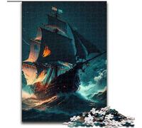Puzzle 1000 pièces Bateau Pirate en Bois, idée Cadeau de Noël, Illustration Humoristique, Illustration détaillée 50x75cm. Un pour Noël ou Un Anniversaire.