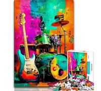Puzzle 1000 pièces Batterie et Guitare Puzzle 1000 pièces pour Adultes et Adolescents Jeux éducatifs Classiques Belle décoration (50x75cm)