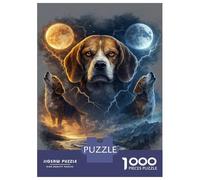 Puzzle 1000 Pièces Beagle Dogs Howling at Two Moons Puzzles pour Adultes - Cadeau d'anniversaire - Jeu Difficile Et Stimulant - Cadeaux 38x26cm/1000pcs