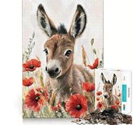 Puzzle 1000 pièces Bébé âne dans Les Coquelicots Jeu de réflexion décoratif et Facile à Installer Cadeau pour Un Moment de Calme Cadeau d'anniversaire Artistique (50x75cm)