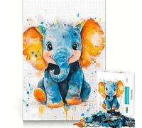 Puzzle 1000 pièces Bébé éléphant Aquarelle Jeu de Concentration Découpe Experte Artisanat Fascinant pour Les Moments de détente (50x75cm)