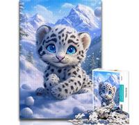 Puzzle 1000 pièces Bébé Léopard des Neiges pour Adolescents, Cadeaux, Aide Le Cerveau à exercer, Jouets addictifs pour cultiver la Patience, Superbe Cadeau (38x26cm)