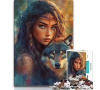 Puzzle 1000 pièces Belle Femme et Loup Puzzle 1000 pièces pour Ados et Adultes avec Affiche et fiche de Questions-réponses pour Les 14 Ans et Plus (26x38cm)