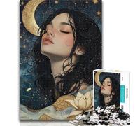 Puzzle 1000 pièces Belle Fille Anime avec Lune Puzzles 1000 pièces, Défi Difficile avec des pièces entièrement emboîtables de Formes aléatoires 50x75cm