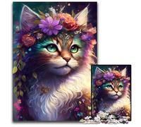 Puzzle 1000 pièces : Belles Fleurs et Chats, idéal pour la fête des mères, Un Anniversaire ou Noël 50x75cm/19,68x29,52 Pouces
