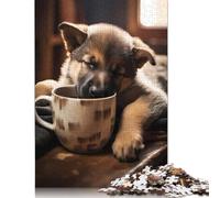 Puzzle 1000 pièces Berger Allemand, Chiot café, pour Adultes, difficulté : Jouets éducatifs, Jeux, décoration familiale, 1000 pièces (75 x 50 cm)