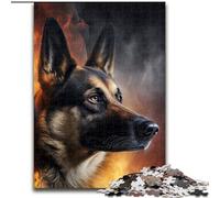 Puzzle 1000 pièces Berger Allemand de Feu pour Adultes Puzzle Carton Parfait pour s'amuser en Famille à Noël, Thanksgiving, Anniversaires et Pâques Taille 38x26cm