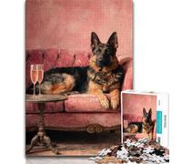 Puzzle 1000 pièces Berger Allemand sur Le canapé, Cadeau pour Adultes, pour Un Moment de détente à la Maison, Chaque pièce est Unique - Jeu Familial Stimulant (50x75cm)