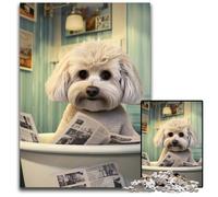 Puzzle 1000 pièces Bichon frisé lisant Un Journal pour Adultes. Puzzle Impossible pour Adultes. Activité familiale, décoration d'intérieur, Cadeau de Vacances 50x75cm/19,68x29,52 Pouces.