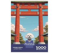 Puzzle 1000 Pièces Bichon Frise Torii Gate Puzzles pour Adultes, Jouet, Décoration Murale, Course De Vitesse Manuelle, Idéal comme Cadeau pour Toute La Famille 70x50cm/1000pcs