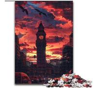 Puzzle 1000 pièces Big Ben au Soleil couchant en Bois, Casse-tête Haute difficulté pour Adolescents 50x75cm Un pour Noël ou Un Anniversaire