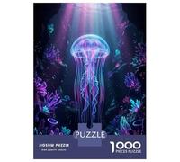 Puzzle 1000 Pièces Bioluminescent Jellyfish in Coral Reef Puzzle pour Adolescents Améliore La Mémoire Entraîne Ton Cerveau Et Tes Mains Jouet Addictif pour Cultiver La Patience 38x26cm/1000pcs