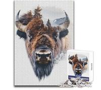 Puzzle 1000 pièces Bison et forêt à Double Exposition pour Adultes:Une activité ludique et Cognitive idéale pour des Moments de Joie et de Surprise Dimensions:38x26cm