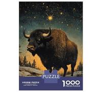 Puzzle 1000 Pièces Bison Under Starry Sky Puzzle Adulte, Casse-tête, Découpe De Précision, Cadeau Unique pour Anniversaire Et Noël 70x50cm/1000pcs