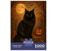 Puzzle 1000 Pièces Black Cat and Pumpkin Halloween Night Puzzles pour Adultes, Jeu Familial, Améliore La Mémoire, Offrez-Les en Cadeau À Toute La Famille 52x38cm/1000pcs