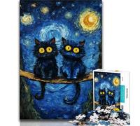 Puzzle 1000 pièces Black Cat Art pour Adolescents, Anti-Stress, idéal pour Les Vacances à la Maison, avec Affiche et fiche de Questions-réponses Assorties (38x26cm)