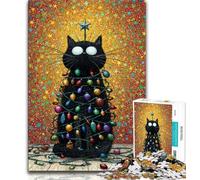 Puzzle 1000 pièces Black Cat Art pour Adolescents, Anti-Stress, pour Passer Le Temps à la Maison, avec Affiche et fiche de Questions Assorties 50x75cm