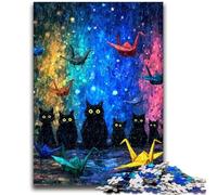 Puzzle 1000 pièces « Black Cat Art » pour Adultes et Adolescents, Anti-Stress, idéal pour Les Vacances à la Maison, avec Affiche et fiche de Questions-réponses Assorties (50x75cm)