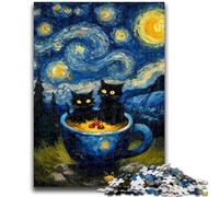 Puzzle 1000 pièces « Black Cat Art » pour Adultes et Adolescents, Difficile à réaliser mais Amusant et Humoristique avec Affiche et fiche de Questions-réponses Assorties (38x26cm)