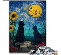 Puzzle 1000 pièces Black Cat Art pour Adultes et Adolescents, Jouets éducatifs et éducatifs, Jeux familiaux avec Affiche et fiche de Questions-réponses (50x75cm)