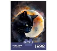 Puzzle 1000 Pièces Black Cat Lunar Eclipse Puzzles pour Adultes, Jeu De Réflexion, Améliore La Mémoire, Offrez-Le en Cadeau À Toute La Famille 38x26cm/1000pcs