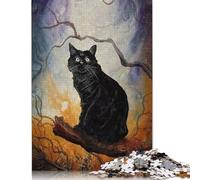Puzzle 1000 pièces Black Cat The Haunt Painting pour adultes et puzzle en bois pour les amateurs de puzzle, 1000 pièces (75 x 50 cm)