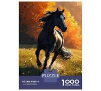 Puzzle 1000 Pièces Black Horse Galloping in Autumn Meadow Puzzles pour Adultes - Cadeau d'anniversaire - Jeu Difficile Et Stimulant - Cadeaux 38x26cm/1000pcs