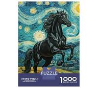 Puzzle 1000 Pièces Black Horse in Starry Night Style Puzzles pour Adolescents : Améliorent La Mémoire, Défi Éducatif, Cadeaux pour Les Amis Et La Famille 70x50cm/1000pcs