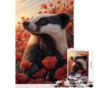 Puzzle 1000 pièces Blaireau dans Un Champ de Coquelicots Décoration intérieure Jouet pour Les Amateurs de Jeux et de Manipulation Jeu Difficile et Stimulant Dimensions 50x75cm