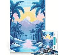 Puzzle 1000 pièces Bleu Pastel,Oasis désertique apaisante,Art Minimaliste,Ajustement Parfait,Jeu,Concentration,entraînement,Amusement,détente,Cadeau de Noël (38x26cm)