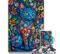 Puzzle 1000 pièces « Blue Cat Art » pour Adultes, Jeux d'activités familiales stimulants, Jouet de Bricolage pour décoration Murale de la Maison, Cadeaux 50x75cm
