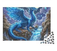 Puzzle 1000 pièces Blue Dragon Fantasy Phénix Bleu près d'une Cascade - Jeu éducatif pour Adultes - Décoration intérieure - Niveau de difficulté élevé - Idéal pour Un Anniversaire - 38 x 26 cm