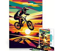 Puzzle 1000 pièces BMX Coucher de Soleil WPAP Pop Art,Assemblage précis,Jeu Amusant et Stimulant,Divertissement pour Les Moments de Calme,décoration de Noël (38x26cm)