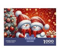 Puzzle 1000 pièces Bonhommes de Neige de Noël - Bonhommes de Neige et Cadeaux Rouges, Puzzle Très Difficile, Décoration Murale & Idée Cadeau 52x38cm
