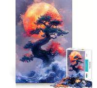 Puzzle 1000 pièces Bonsaï,Lune et Vagues Océaniques Jeu d'articulation Fine et Amusant,Stimulant cérébral,Moment de détente,Cadeau de Noël (38x52cm)