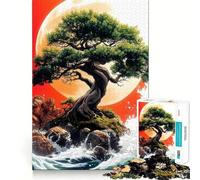 Puzzle 1000 pièces Bonsaï sous Lune Rouge Paysage Japonais Assemblage Fin et Amusant,Jeu Stimulant Le Cerveau,Temps de Jeu Calme,Cadeau de détente pour Noël (50x75cm)