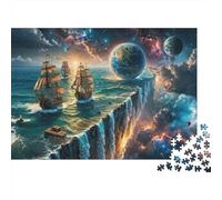 Puzzle 1000 pièces Bord de la Terre & Océan, Navire à Voile Falaise, Carton Haute Qualité, Décoration Murale 38x26cm